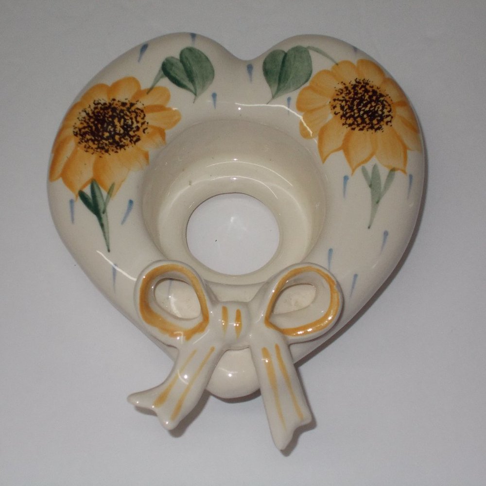 EUC Sunflower teacup ceramic candle holder, approximately 5.5"x6"